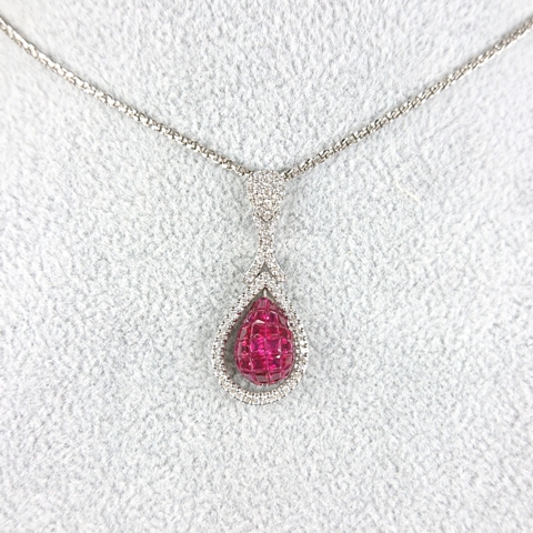 ダイヤモンド×ルビー ネックレス K18WG 0.26ct 5.4g - ネックレス