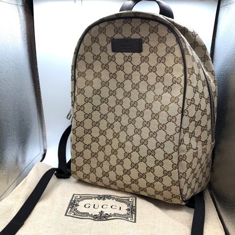 GUCCI バックパックGG柄キャンパス×レザー　ベージュ