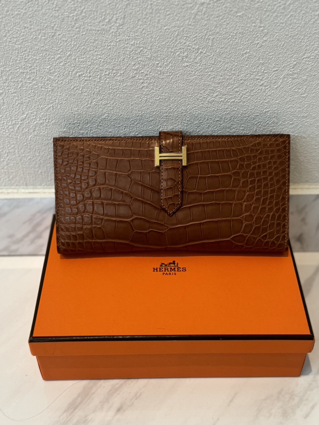 HERMÈS ベアンスフレ ゴールド クロコダイル アリゲーターマット ゴールド金具