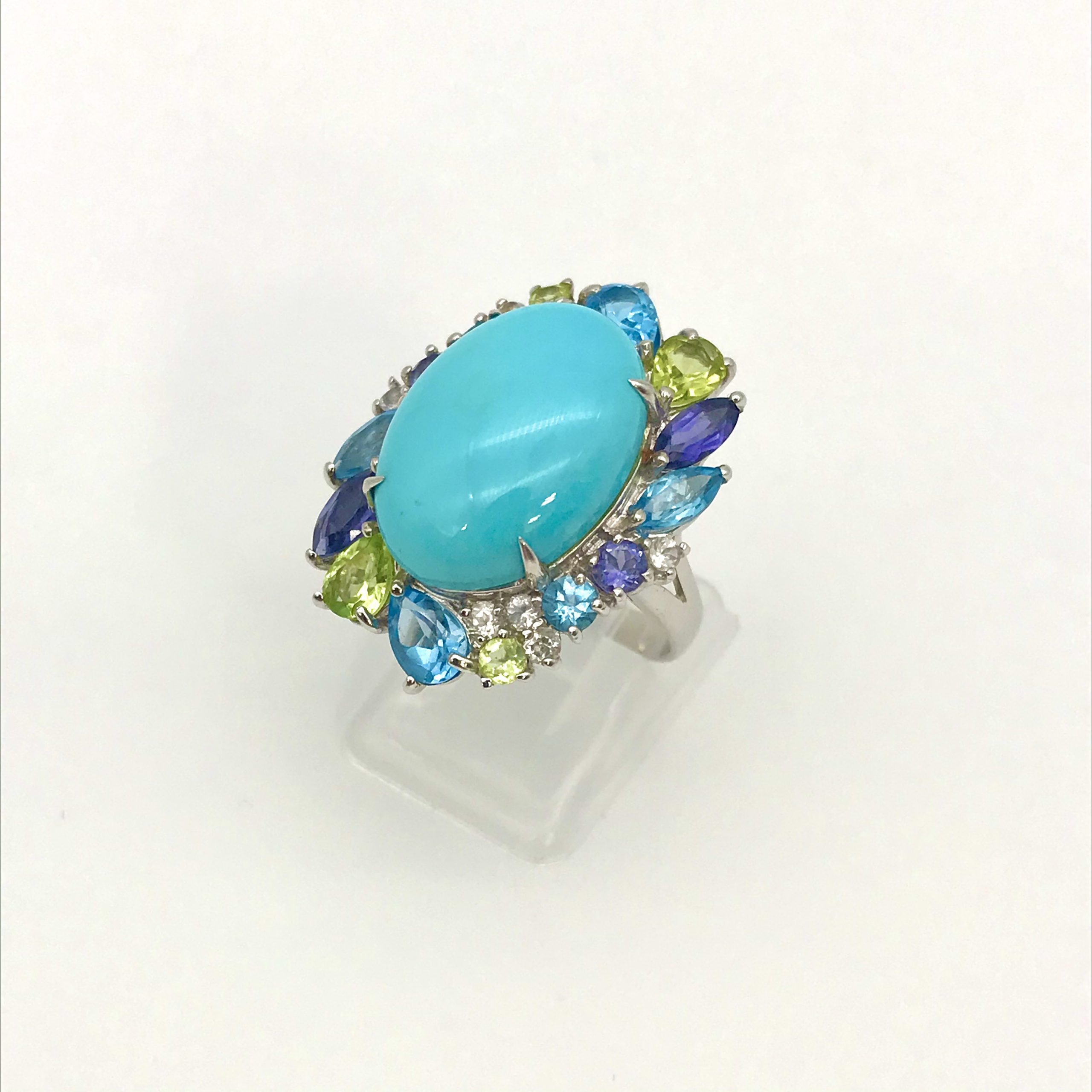 K18WG リング（トルコ石10.18ctスピネル3.35ct）