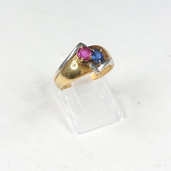 K18/Pt900 ブルースピネル(0.50ct)ピンクスピネル(0.50ct)付リング