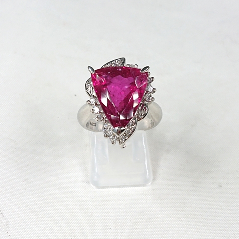 Pt900 ピンクトルマリン(7.75ct)メレダイヤ(0.43ct)付リング