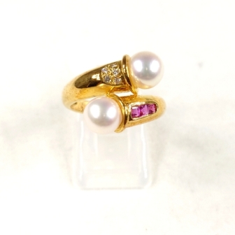 K18 ルビー(0.21ct)ダイヤモンド(0.04ct)付リング