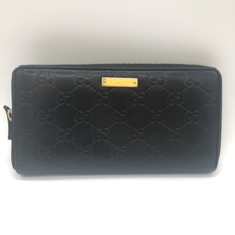 GUCCI シマレザーGG型押しラウンドファスナー長財布