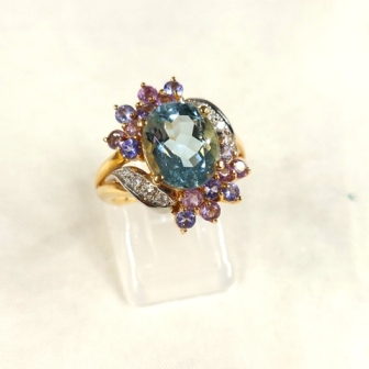 K18/pt900 アクアマリン付リング
